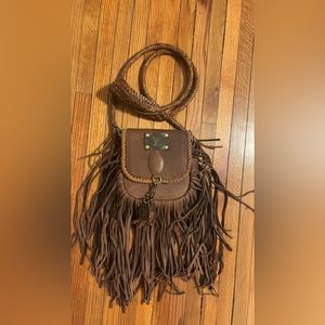 Re-purposed Genuine Leather Boho Fringe Cross Body
